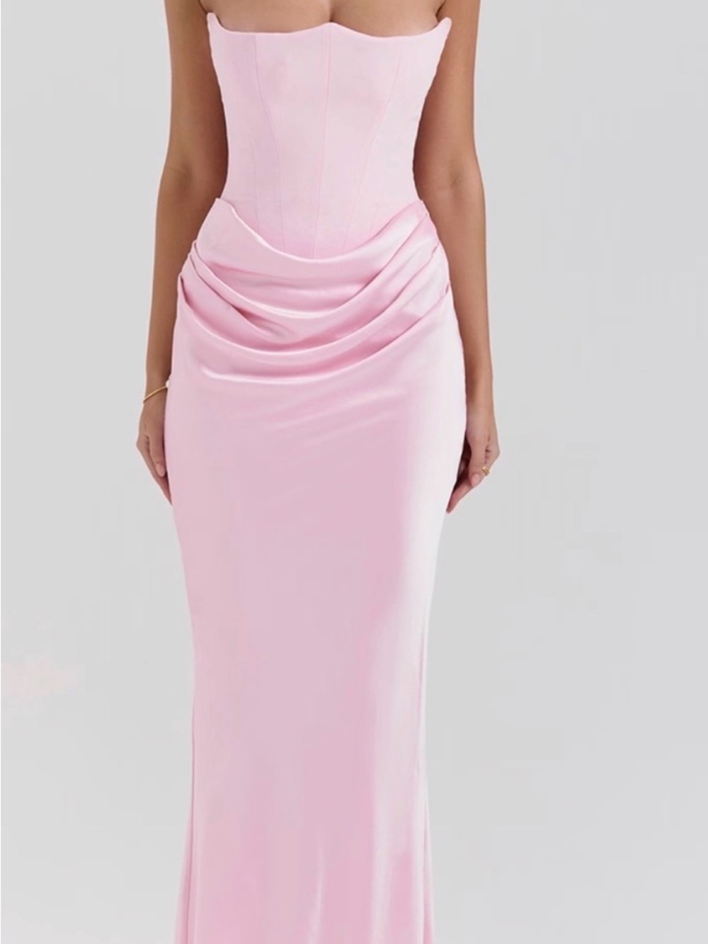 House of CB Strapless Draped Pink Gown